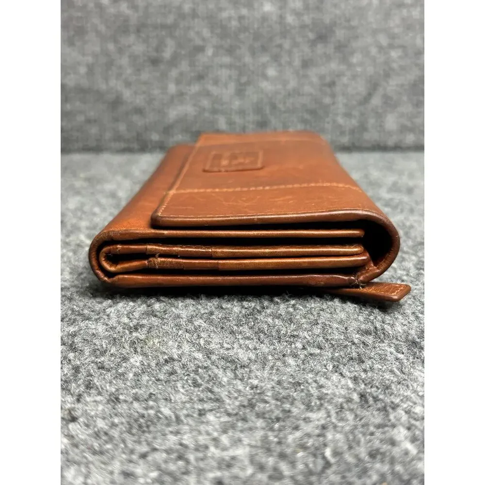 Mancini RFID Casablanca leather trifold wallet cognac brown horse logo clutch